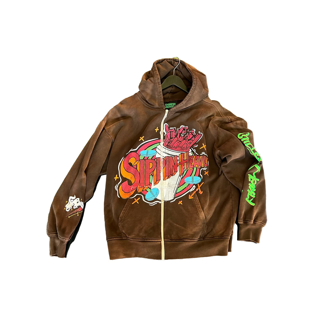 Chiefin “Sippin Heavily” Brown Zip-Up