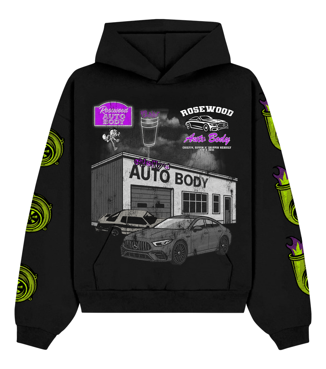Chiefin “Rosewood Autobody” Black Hoodie